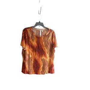 Haute Fox burnt orange tan brown lava tie-dye design mesh top crew neck Sz 3X